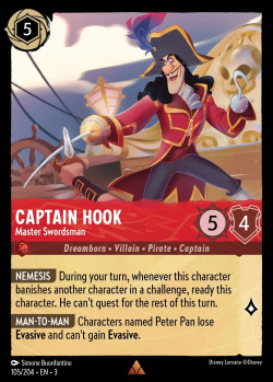 Disney Lorcana Trading Card Game Into the Inklands CAPTAIN HOOK Master Swordsman