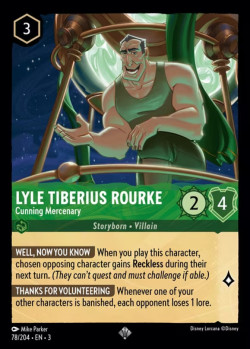 Disney Lorcana Trading Card Game Into the Inklands LYLE TIBERIUS ROURKE Cunning Mercenary