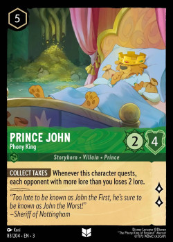 Disney Lorcana Trading Card Game Into the Inklands PRINCE JOHN Phony King