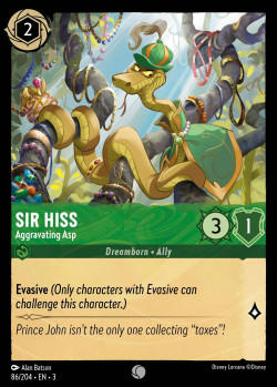 Disney Lorcana Trading Card Game Into the Inklands SIR HISS Aggravating Asp