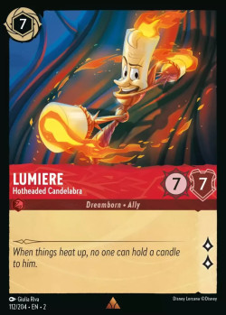 Disney Lorcana Trading Card Game Rise of the Floodborn LUMIERE Hotheaded Candelabra