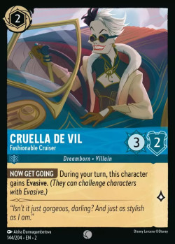 Disney Lorcana Trading Card Game Rise of the Floodborn CRUELLA DE VIL Fashionable Cruiser