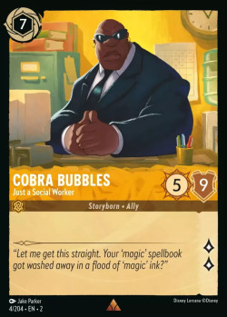 Disney Lorcana Trading Card Game Rise of the Floodborn COBRA BUBBLES Just a Social Worker