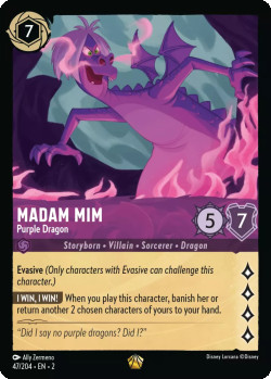 Disney Lorcana Trading Card Game Rise of the Floodborn MADAM MIM Purple Dragon