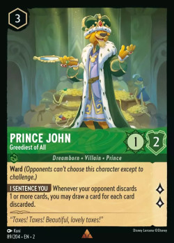 Disney Lorcana Trading Card Game Rise of the Floodborn PRINCE JOHN Greediest of All
