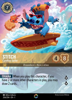 Disney Lorcana Trading Card Game The First Chapter STITCH Carefree Surfer
