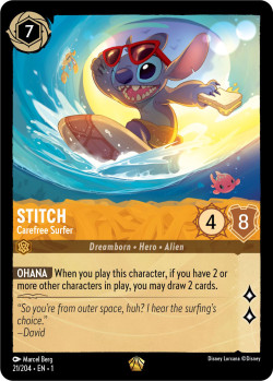 Disney Lorcana Trading Card Game The First Chapter STITCH Carefree Surfer