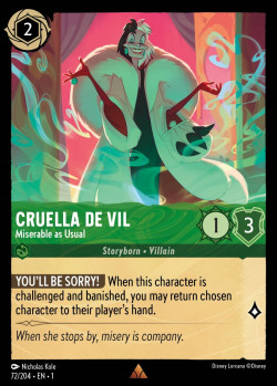 Disney Lorcana Trading Card Game The First Chapter CRUELLA DE VIL Miserable as Usual